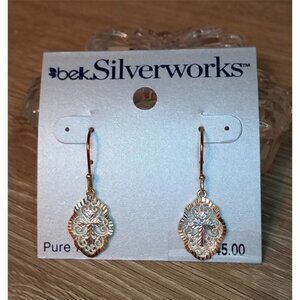 Silverwork Filigree  Cross Earrings Elegant Dainty Dangle Drop Mixed Metal New